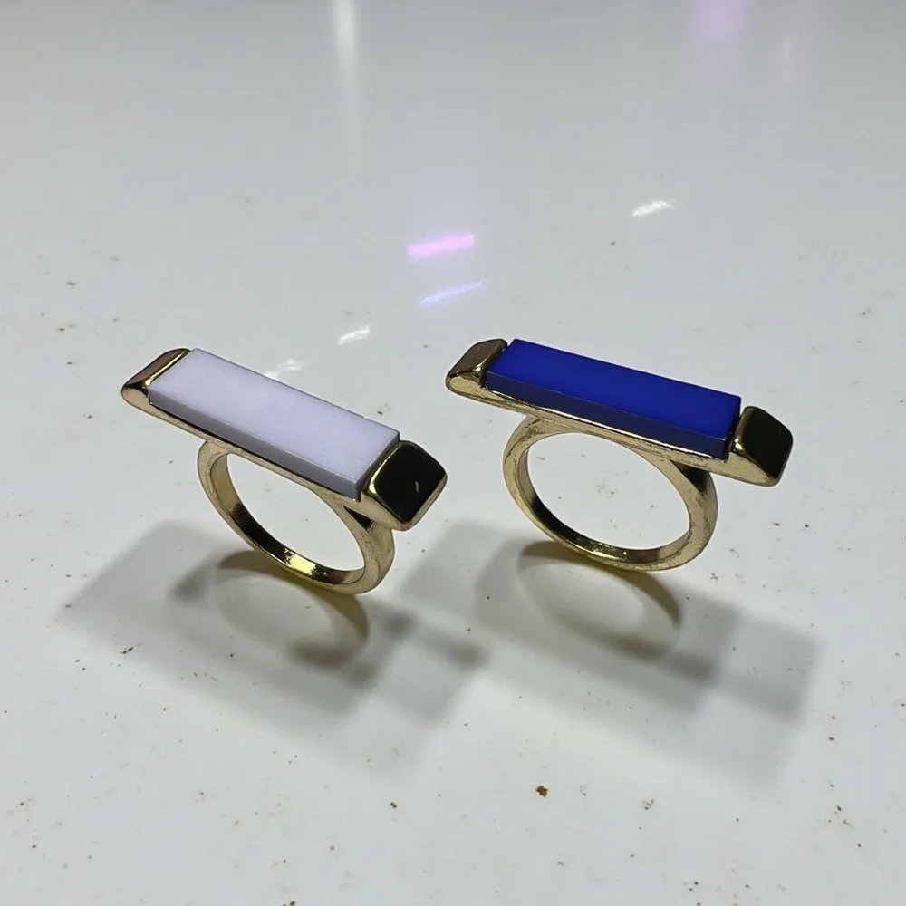 Gold Bar Ring/ Resin~Royal Blue/Gray Colors